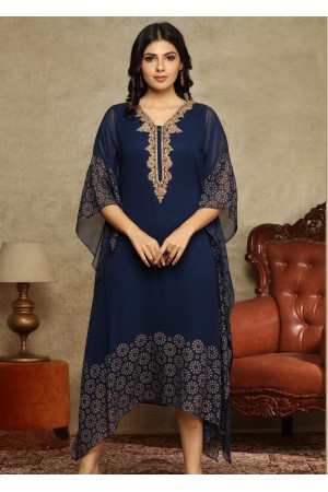 Blue Georgette Chiffon Kaftan Kurti 